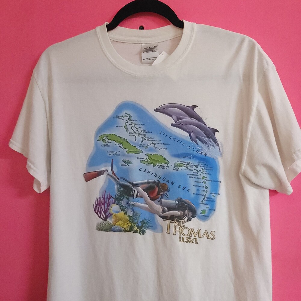 Vintage y2k dolphin animal Medium Cotton T-shirt St. Thomas U.S.V.I. scuba vtg